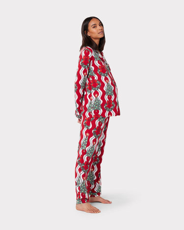 Maternity Christmas Tree & Wreath Stripe Print Long Pyjama Set